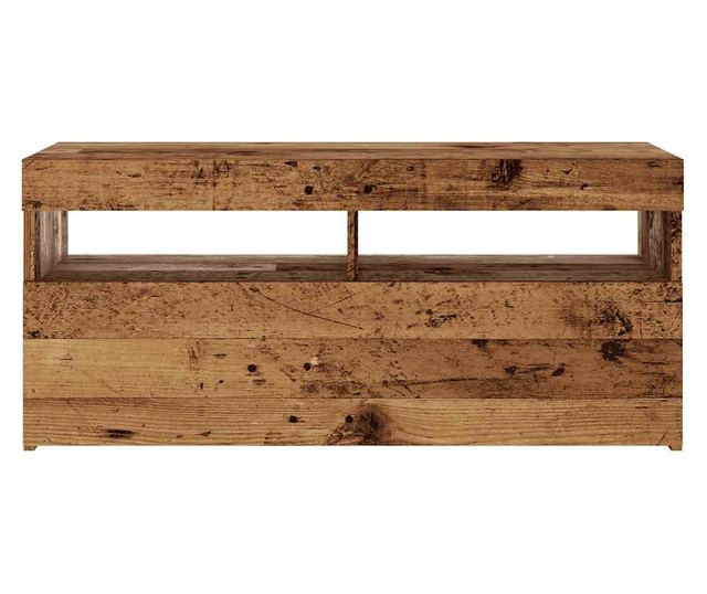 antik fa színű szerelt fa TV-szekrény LED-ekkel 90x35x40 cm