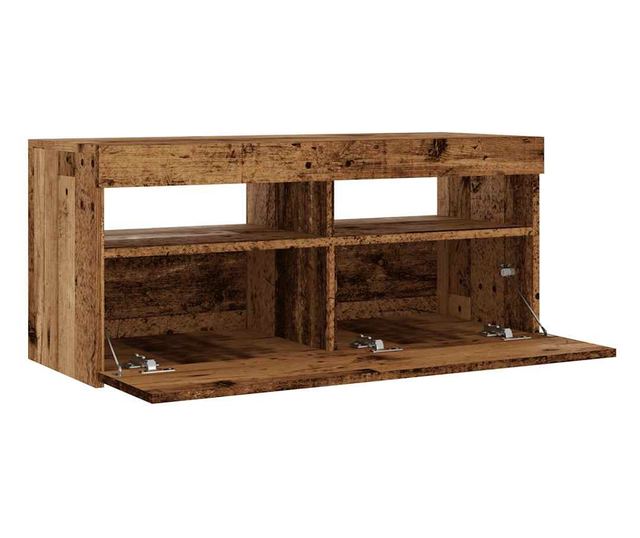 antik fa színű szerelt fa TV-szekrény LED-ekkel 90x35x40 cm