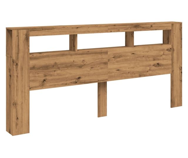 kézműves tölgyszínű szerelt fa LED-es fejtámla 220x18,5x103,5cm