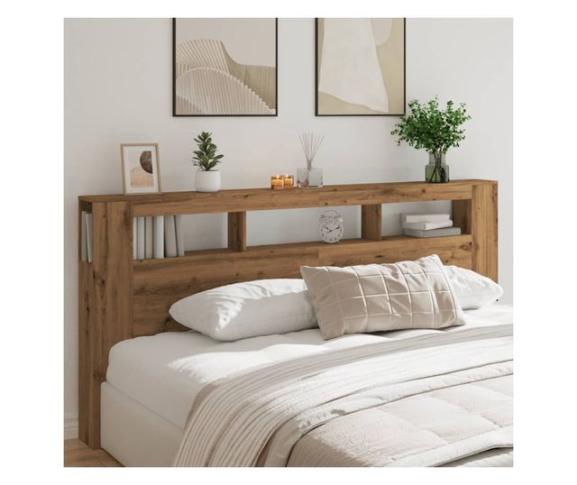 kézműves tölgyszínű szerelt fa LED-es fejtámla 220x18,5x103,5cm