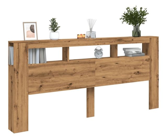 kézműves tölgyszínű szerelt fa LED-es fejtámla 220x18,5x103,5cm