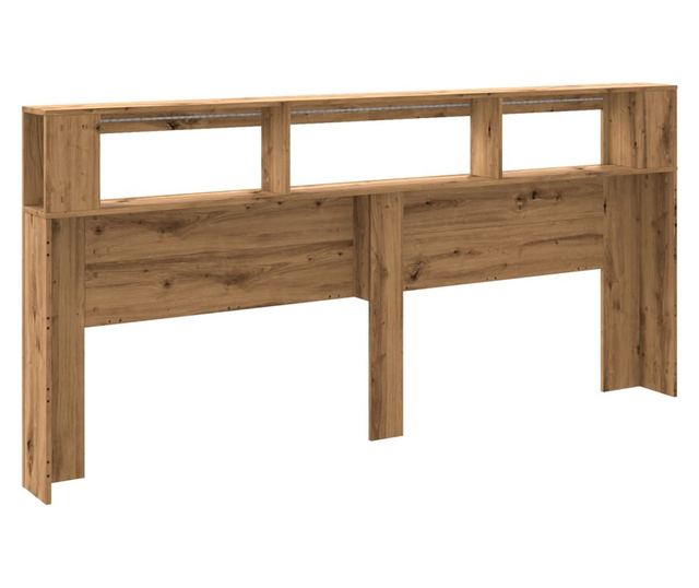 kézműves tölgyszínű szerelt fa LED-es fejtámla 220x18,5x103,5cm