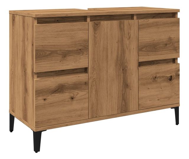 kézműves tölgy színű szerelt fa mosdószekrény 80 x 33 x 60 cm