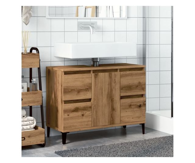 kézműves tölgy színű szerelt fa mosdószekrény 80 x 33 x 60 cm