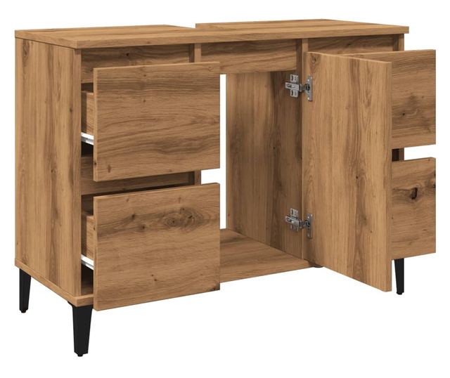 kézműves tölgy színű szerelt fa mosdószekrény 80 x 33 x 60 cm