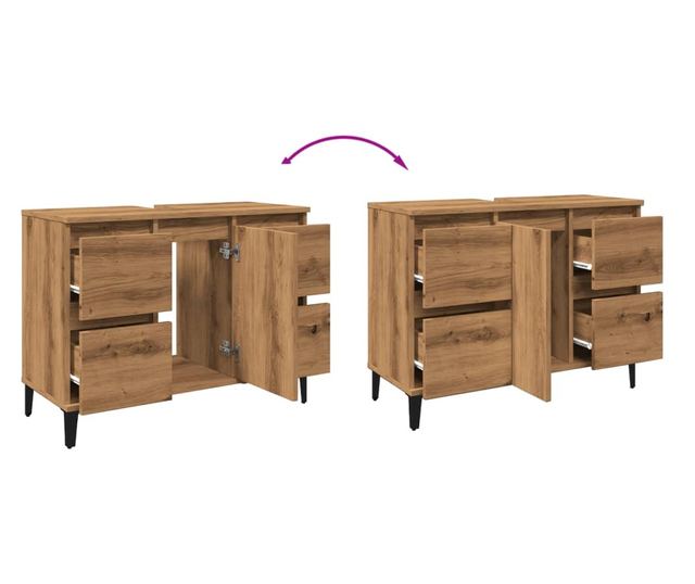 kézműves tölgy színű szerelt fa mosdószekrény 80 x 33 x 60 cm