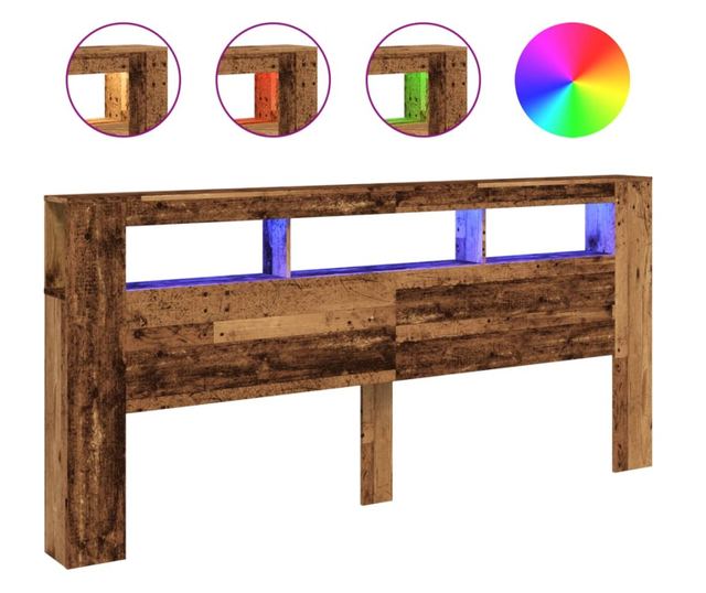 antik fa színű szerelt fa LED-es fejtámla 220x18,5x103,5 cm