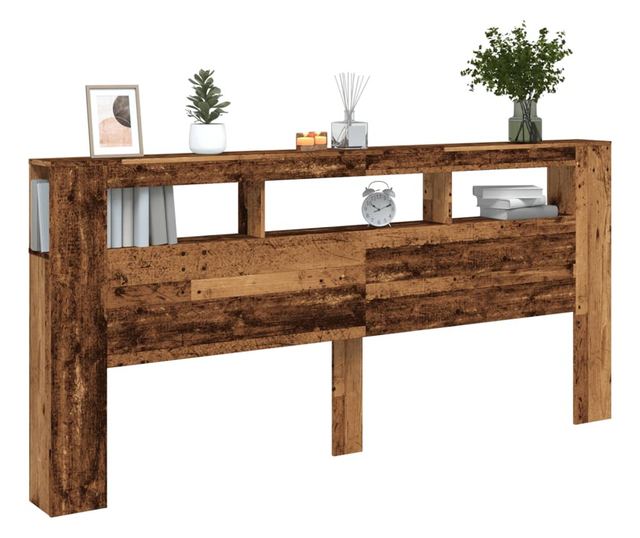 antik fa színű szerelt fa LED-es fejtámla 220x18,5x103,5 cm