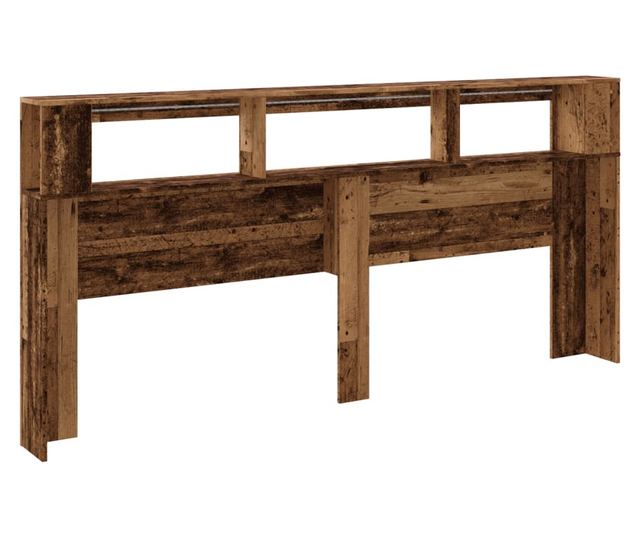 antik fa színű szerelt fa LED-es fejtámla 220x18,5x103,5 cm