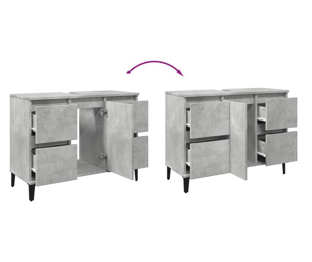 betonszürke szerelt fa mosdószekrény 80 x 33 x 60 cm