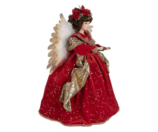 Piros és arany színű angyal figura textilből, 50x30x65 cm