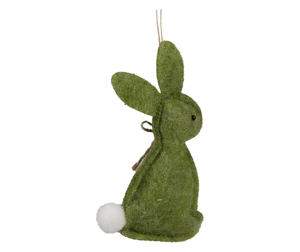 Комплект от 3 декоративни великденски зайчета памук зелено бяло 6x1x10 см - 2