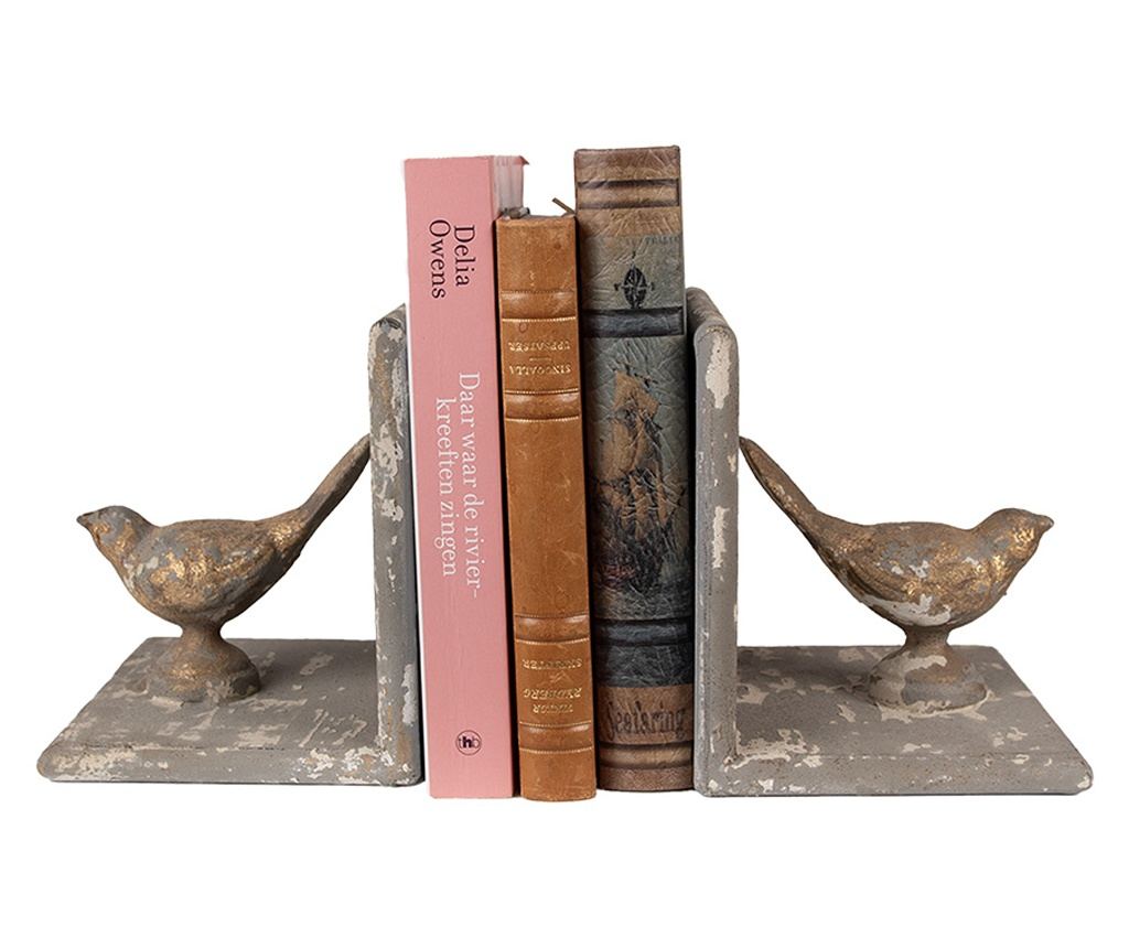 2 darabos antik szürke vas könyvtámasz készlet, 26x15x16 cm - 3