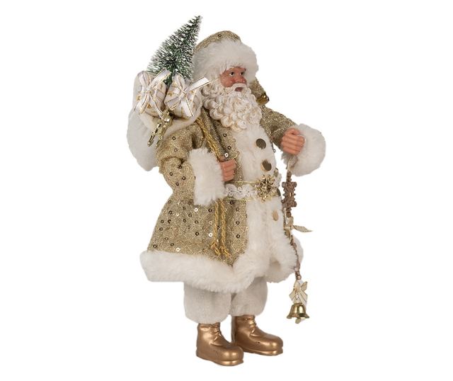 Fehér és arany textil Mikulás figura 17x10x27 cm