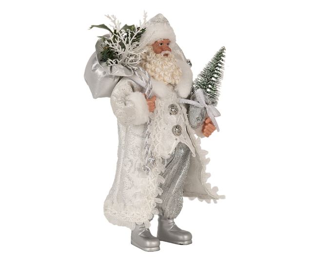 Fehér és ezüst textil Mikulás figura 16x10x27 cm