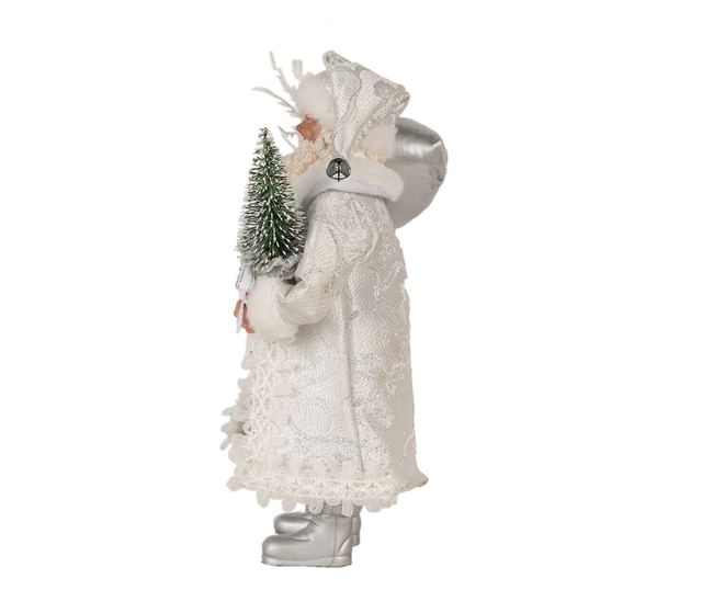 Fehér és ezüst textil Mikulás figura 16x10x27 cm