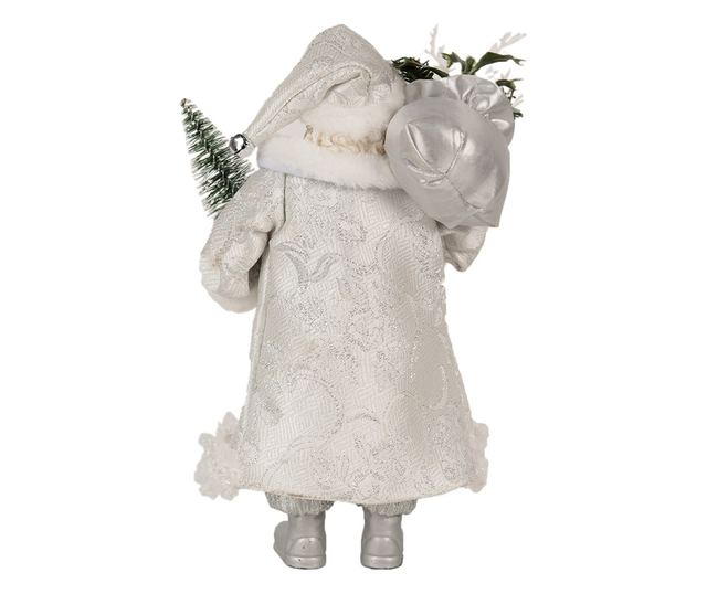 Fehér és ezüst textil Mikulás figura 16x10x27 cm