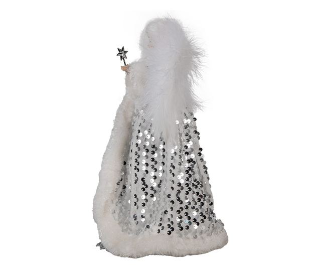 Ezüstfehér textil angyal figura 20x15x28 cm