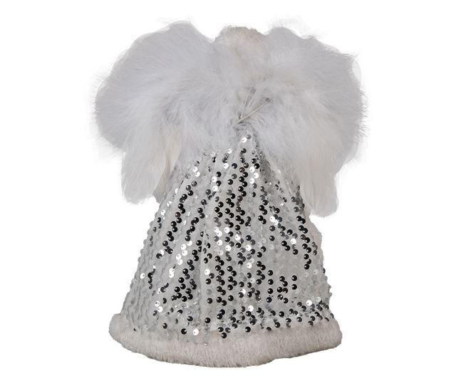 Ezüstfehér textil angyal figura 20x15x28 cm