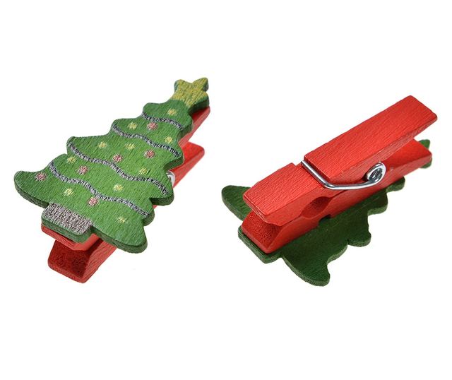 12 darabos fa karácsonyfa díszkészlet csíptetővel, 2x1x4 cm