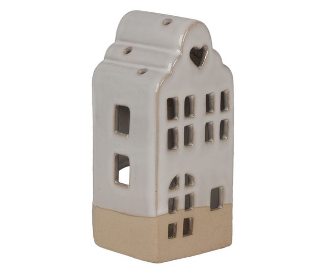 Kerámia ház gyertyatartó bézs 7x6x14 cm