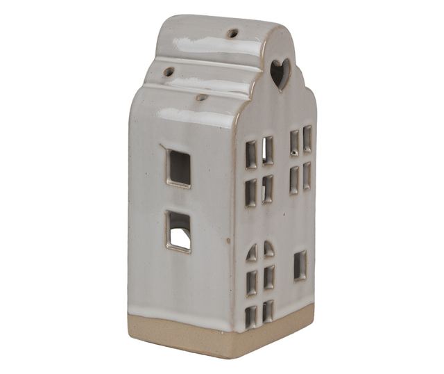 Kerámia ház gyertyatartó bézs 9x8x18 cm