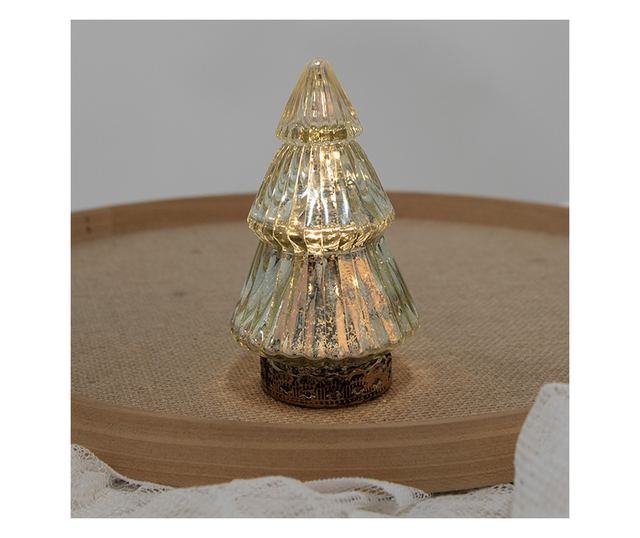 Arany színű fém üveg karácsonyfa LED-del 8x14 cm