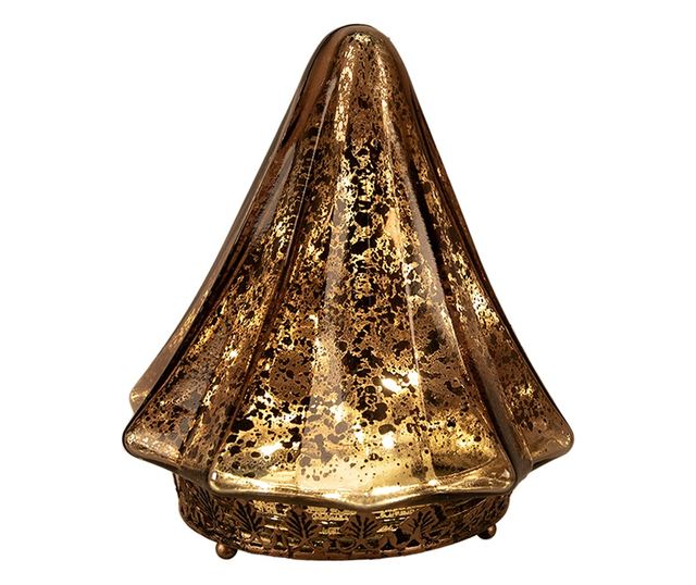 Barna fém üveg karácsonyfa LED-del 14x16 cm