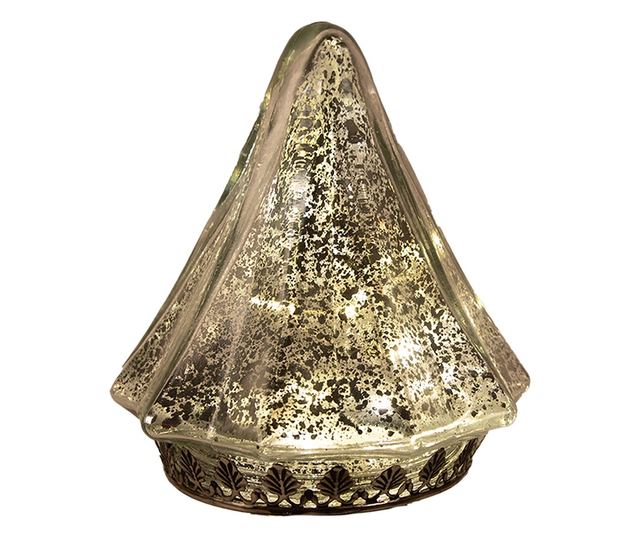 Ezüstszínű fém üveg karácsonyfa LED-del 14x16 cm