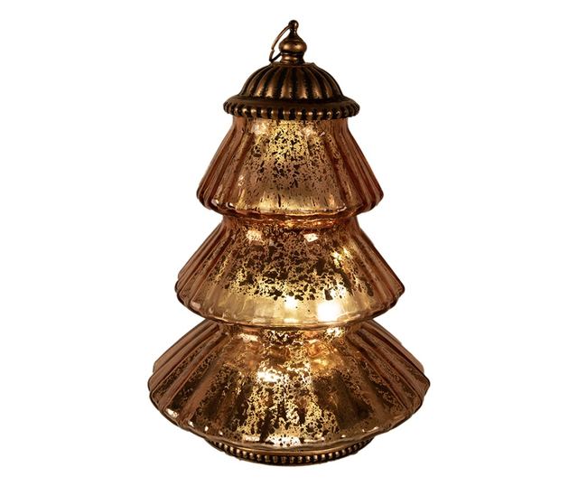 Rézszínű fém üveg karácsonyfa LED-del 16x22 cm