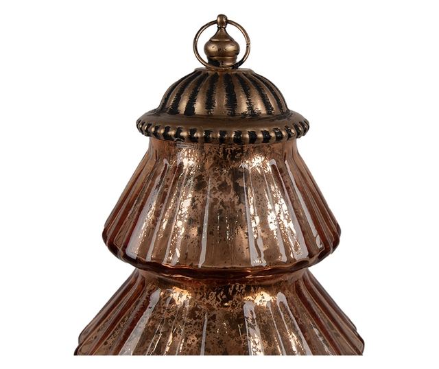 Rézszínű fém üveg karácsonyfa LED-del 16x22 cm