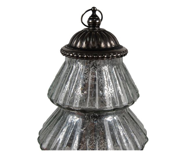 Ezüstszínű fém üveg karácsonyi dekoráció LED-del 16x22 cm