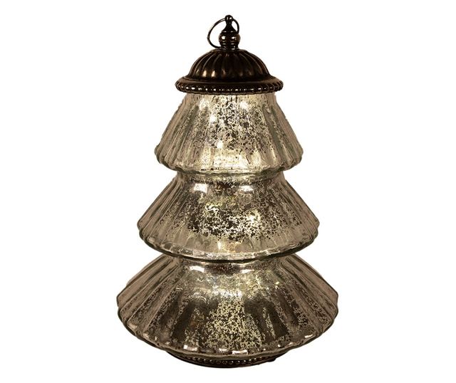 Ezüstszínű fém üveg karácsonyi dekoráció LED-del 16x22 cm