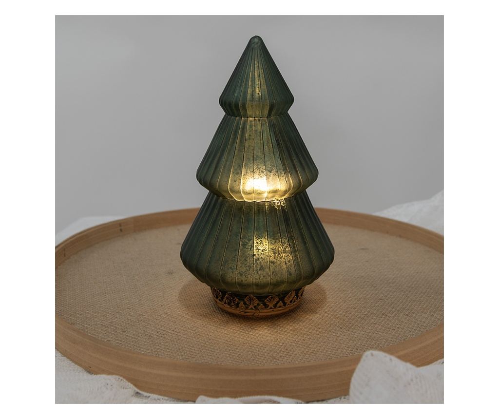 Zöld üveg barna fém LED karácsonyi dekoráció 13x23 cm - 2