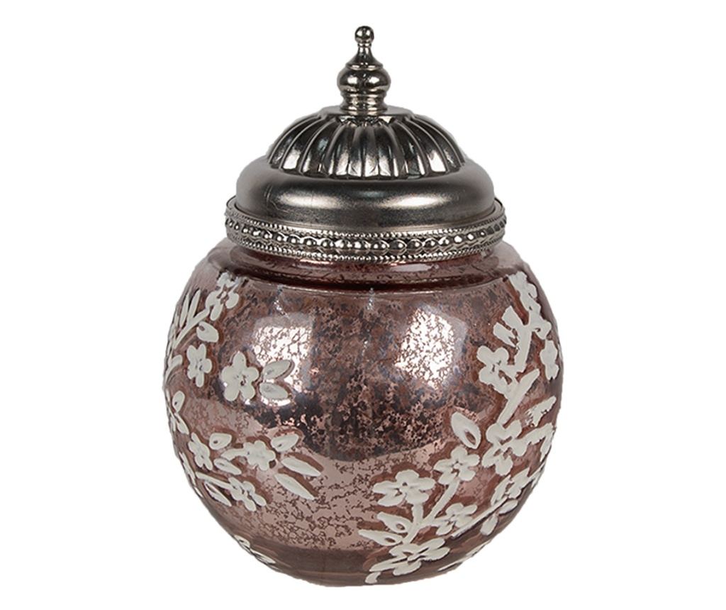 LED Gyertya, rózsaszín és fehér üveg, ezüst színű fém, 11x15 cm - 2