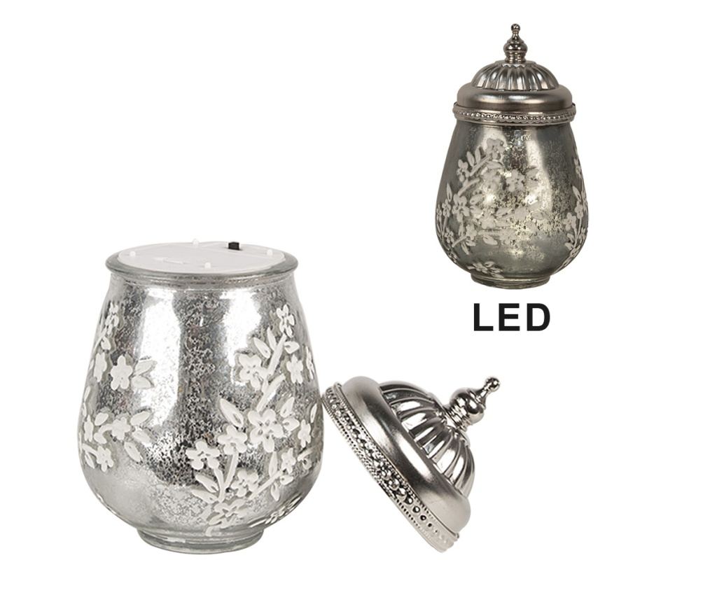 Ezüst színű fém üveg LED gyertya 9x15 cm - 2