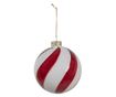 6 darabos karácsonyfa gömb szett, fehér és piros üveg, 6x6 cm