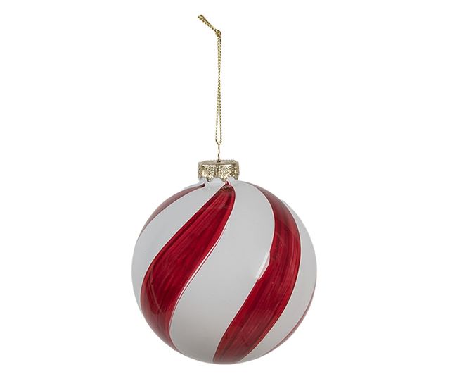 6 darabos karácsonyfa gömb szett, fehér és piros üveg, 6x6 cm