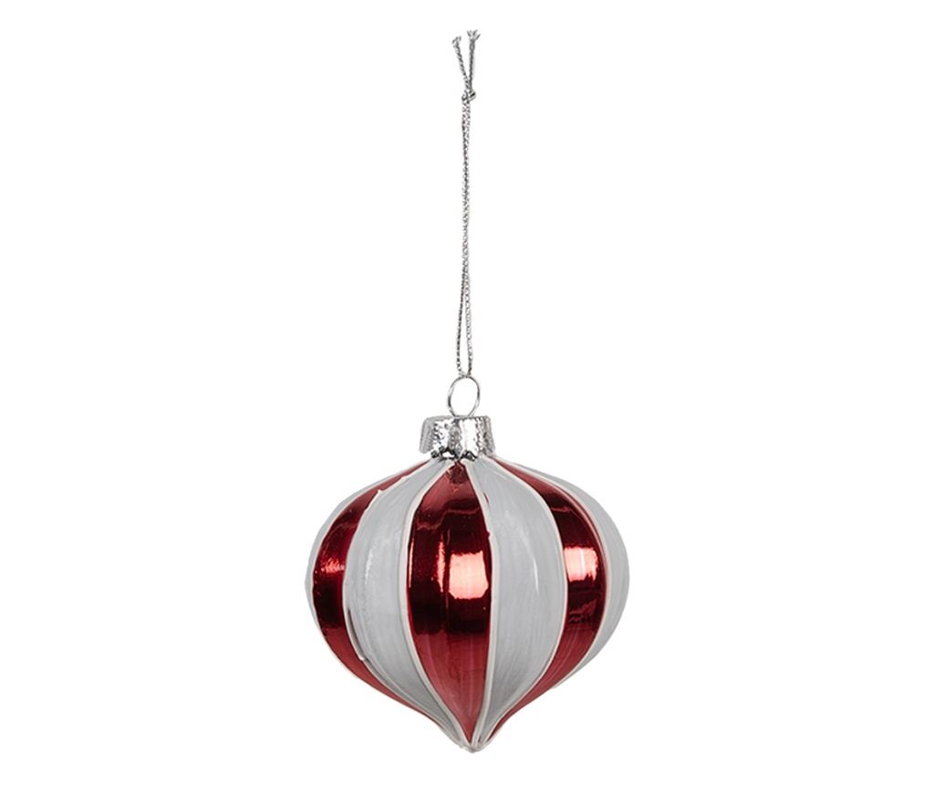 6 darabos karácsonyfadísz készlet, piros és fehér üveg, 8x8 cm - 2