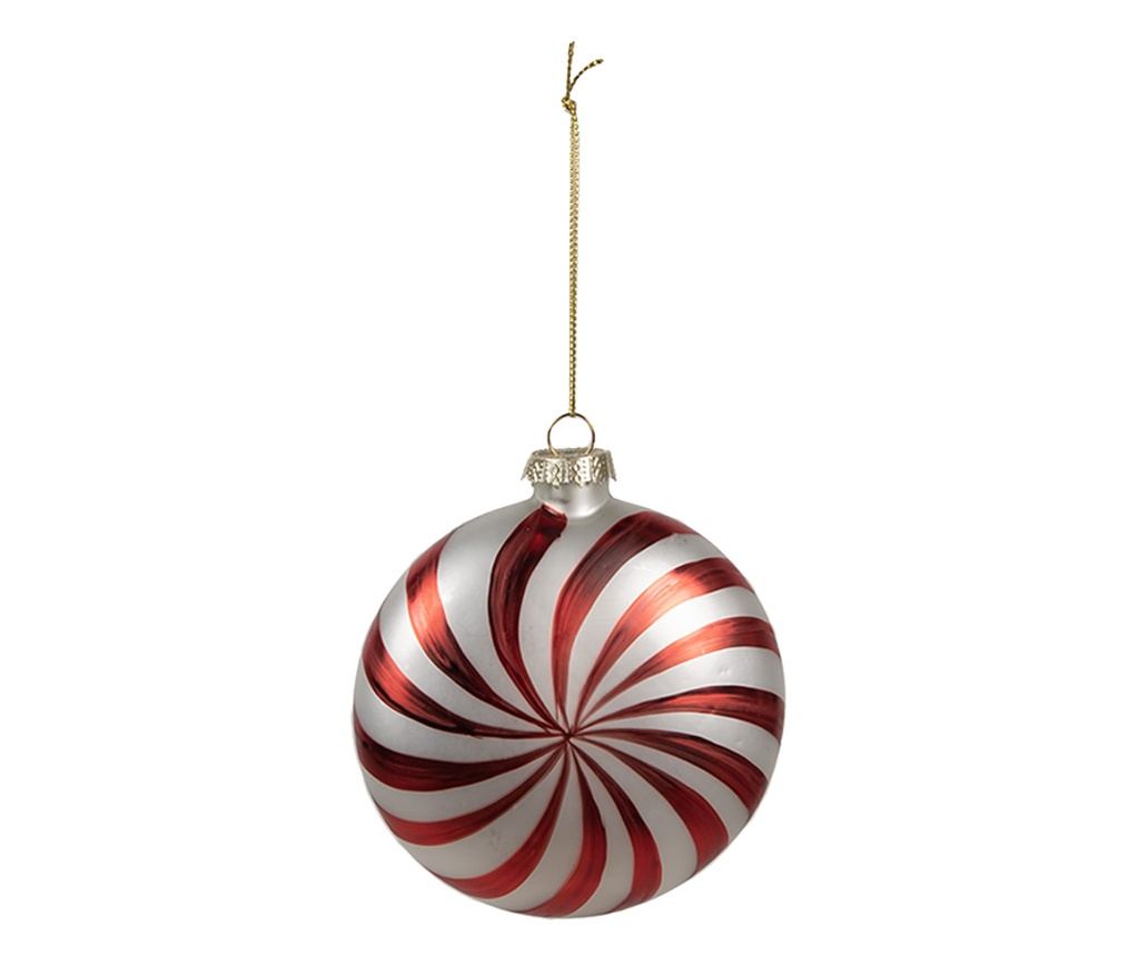 Комплект от 6 стъклени коледни играчки за елха в червено и бяло 8x3x8 см - 2