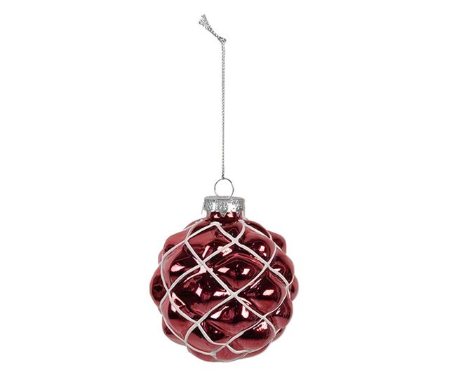 6 darabos, fehér és piros üveg karácsonyfadísz készlet, 8x8 cm