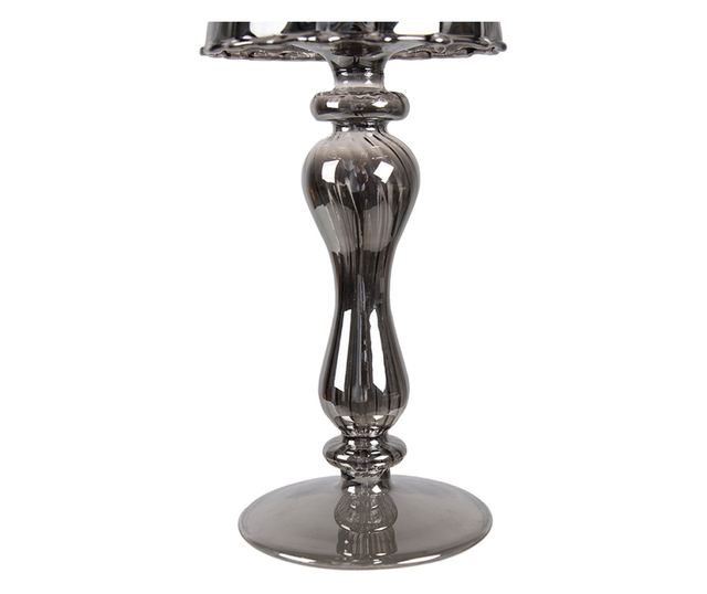 Szürke üveg gyertyatartó 9x22 cm