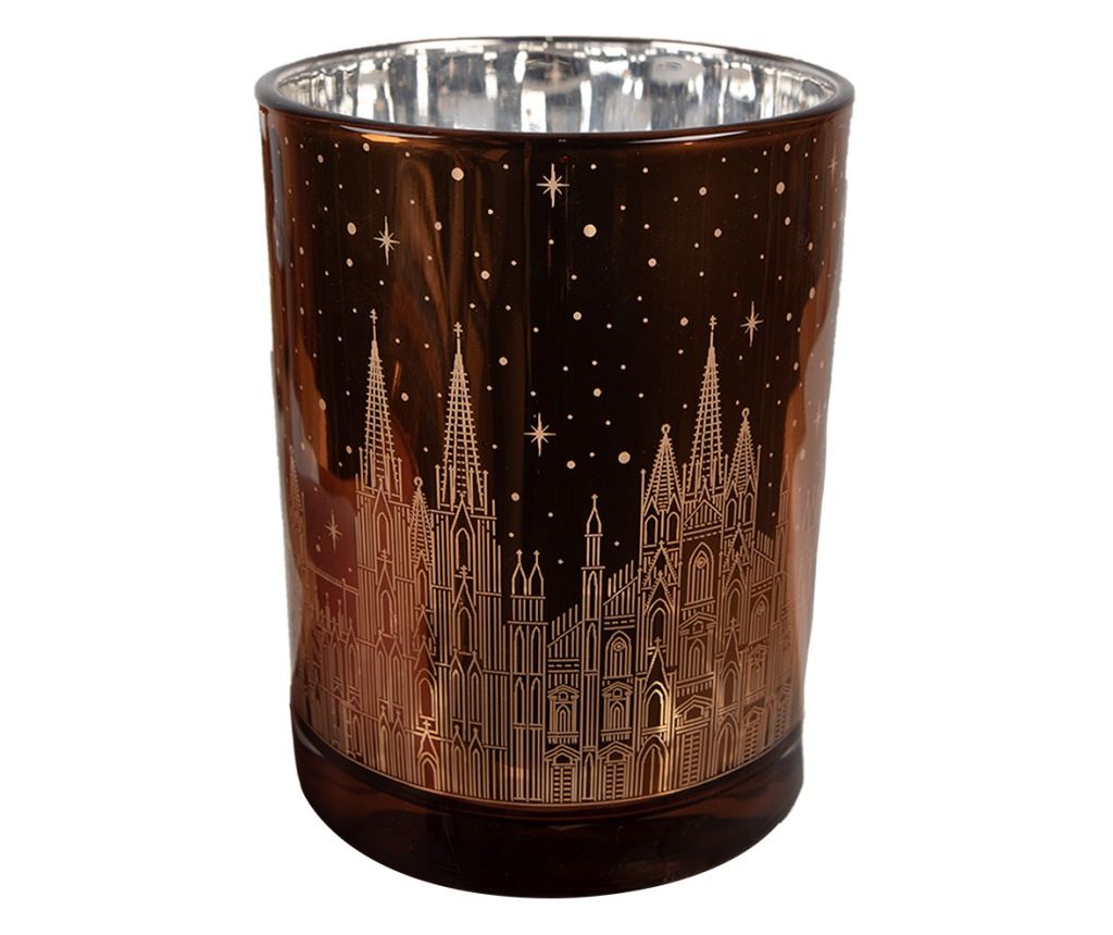 3 darabos karácsonyi gyertyatartó szett, barna és ezüst üveg, 7x8 cm, 9x10 cm, 10x12 cm - 2