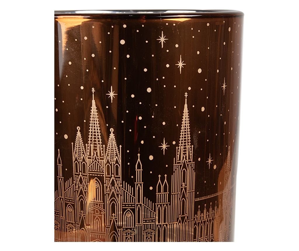 3 darabos karácsonyi gyertyatartó szett, barna és ezüst üveg, 7x8 cm, 9x10 cm, 10x12 cm - 3