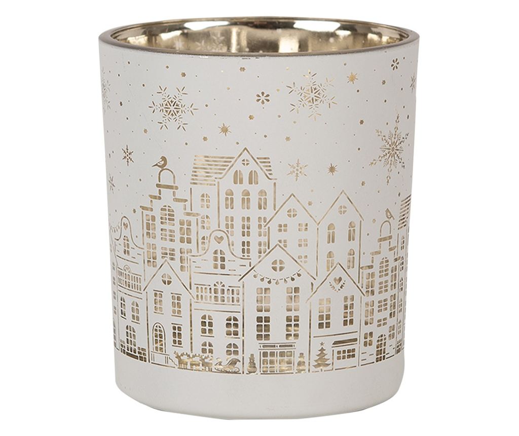 3 darabos karácsonyi gyertya szett, fehér és arany üveg, 7x8 cm, 9x10 cm, 10x12 cm - 2