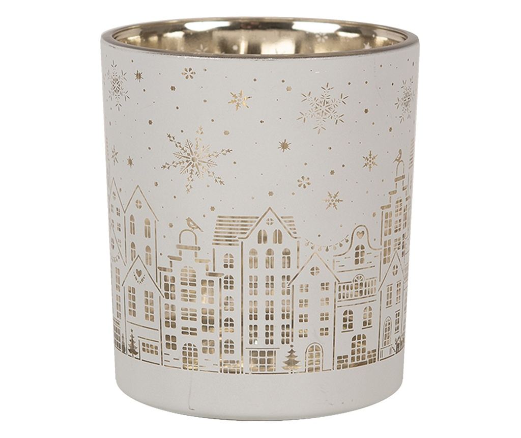 3 darabos karácsonyi gyertya szett, fehér és arany üveg, 7x8 cm, 9x10 cm, 10x12 cm - 3