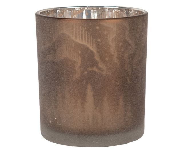 2 darabos karácsonyi gyertyaszett, ezüstbarna üveg, 7x8 cm