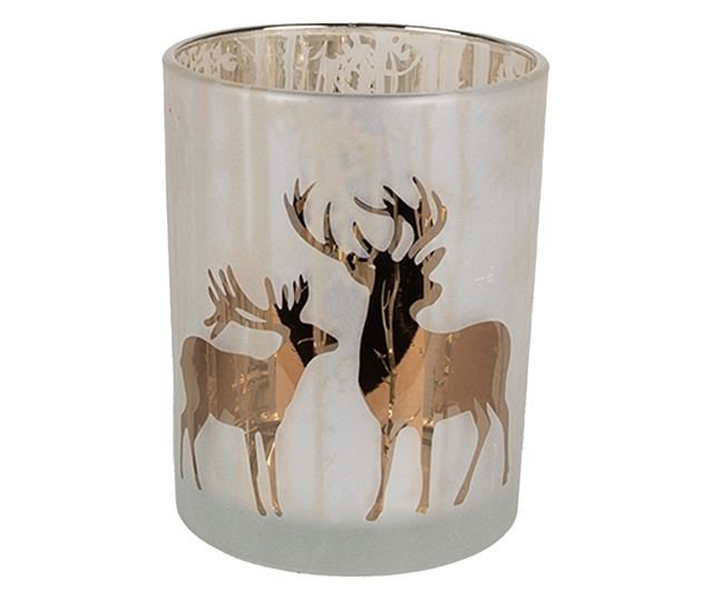 3 darabos karácsonyi gyertyatartó szett, üveg, arany és fehér, 7x8 cm, 9x10 cm, 10x12 cm