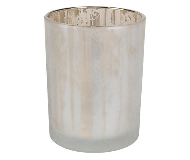 3 darabos karácsonyi gyertyatartó szett, üveg, arany és fehér, 7x8 cm, 9x10 cm, 10x12 cm