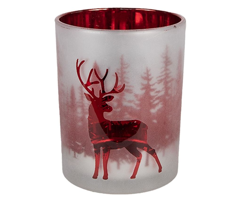 3 darabos karácsonyi gyertyatartó szett, fehér és piros üveg - 2